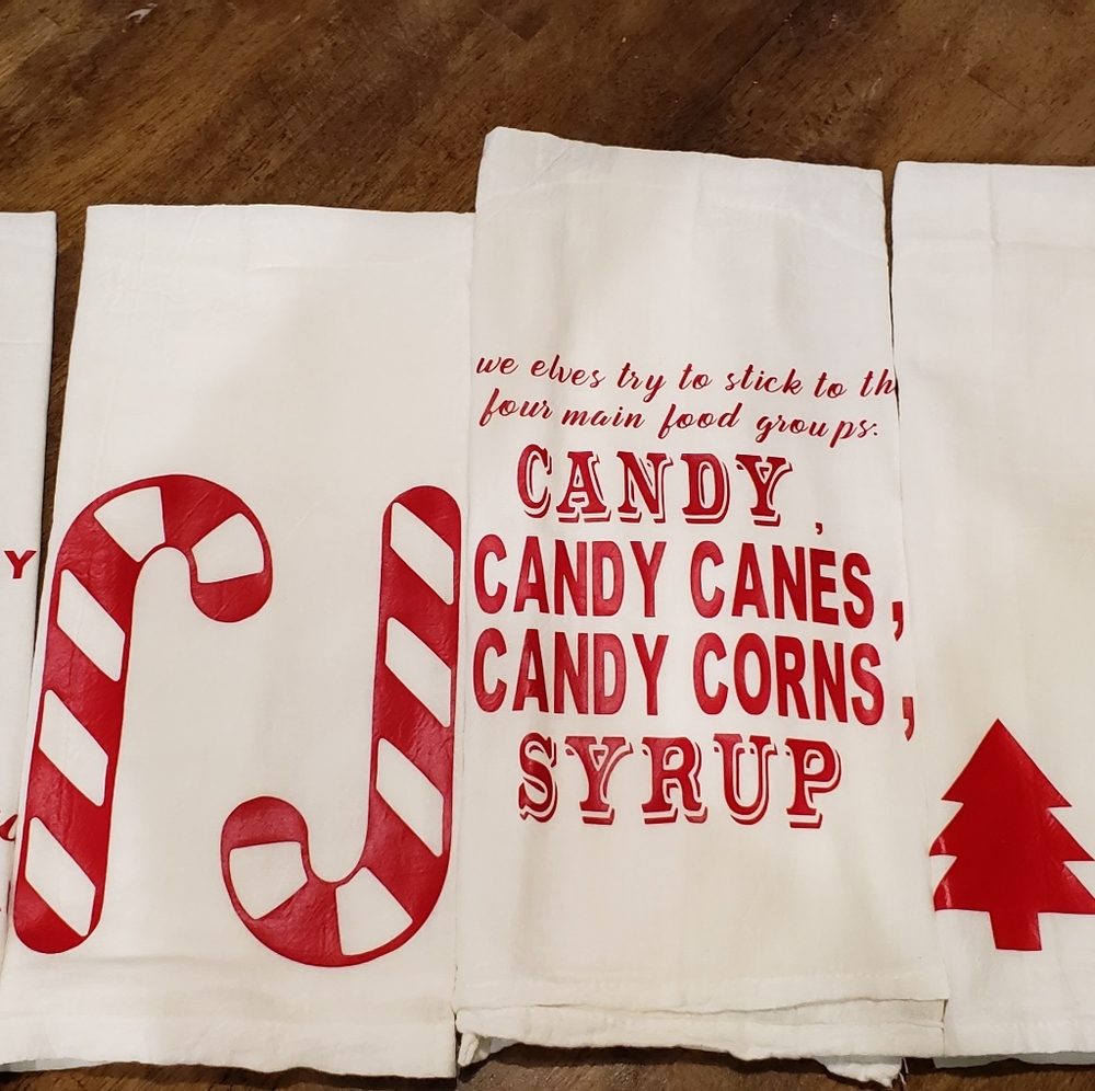 Elf themed flour sack Christmas towels